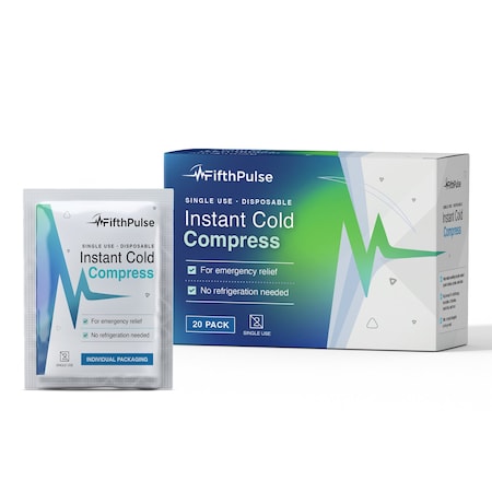 Fifthpulse Instant Cold Pack, Instant Relief, Disposable Single Use Pouch, 5 in. x 6 in., 20PK FP-COLD-20PK